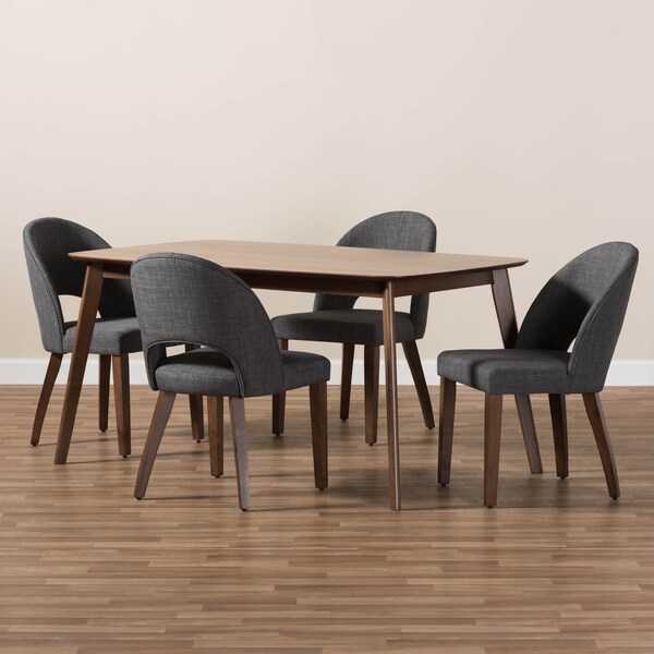Baxton Studio Wesley Dark Grey Upholstered Walnut Finished Wood 5-Piece Dining Set - 144-7944-7946