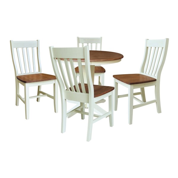 Whitewood Industries Rectangular Fixed Top Table W/ 4 Chairs, 36 in W, 29.9 in L, 36 in H, Parawood, Hickory/Shell, 5 - K79-36RT-23B-C61-4