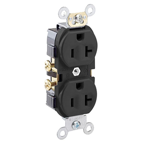 Leviton Receptacle, 20 A Amps, 125VAC, Duplex Outlet, 5-20R, Black - CR20-E