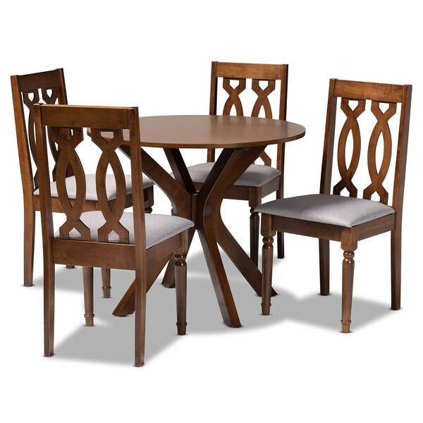 Baxton Studio Callie Grey Upholstered and Walnut Wood 5-Piece Dining Set - 170-9878-10891