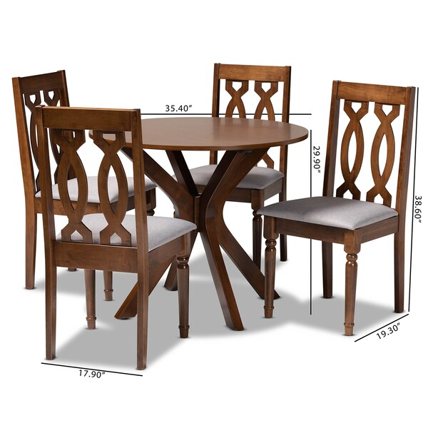 Baxton Studio Callie Grey Upholstered and Walnut Wood 5-Piece Dining Set - 170-9878-10891