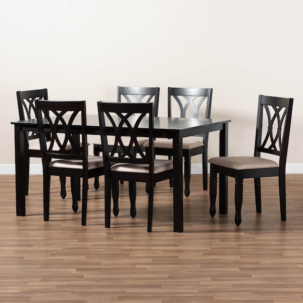 Baxton Studio Reneau Sand Upholstered Espresso Wood 7-Piece Dining Set - 162-10527-10519