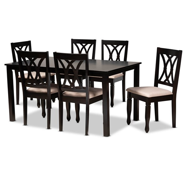 Baxton Studio Reneau Sand Upholstered Espresso Wood 7-Piece Dining Set - 162-10527-10519