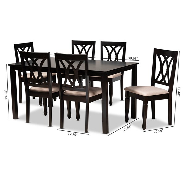Baxton Studio Reneau Sand Upholstered Espresso Wood 7-Piece Dining Set - 162-10527-10519