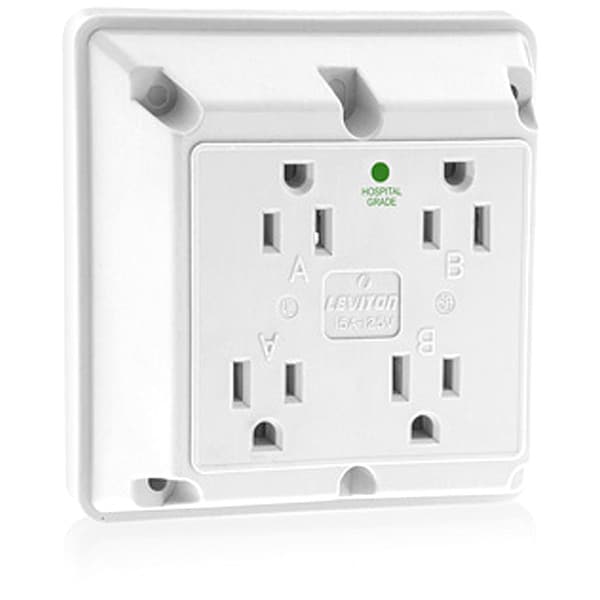 Leviton Receptacle, 15 A Amps, 125VAC, Quad Outlet, 5-15R, White - 1254-HW
