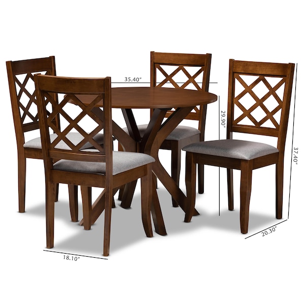 Baxton Studio Jana Grey Upholstered and Walnut Wood 5-Piece Dining Set - 168-9874-10891