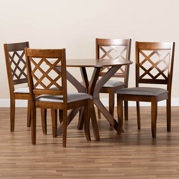 Baxton Studio Jana Grey Upholstered and Walnut Wood 5-Piece Dining Set - 168-9874-10891