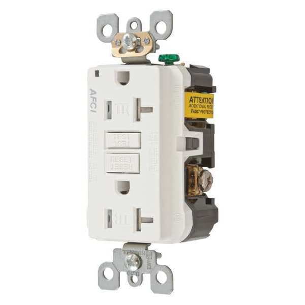 Hubbell Receptacle, 20 A Amps, 125V AC, Flush Mount, Standard Duplex Outlet, 5-20R, White - AFR20TRW