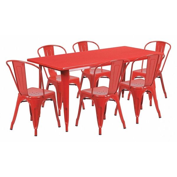 Flash Furniture Rectangle Red Metal Table Set, 31-1/2"X63", 31.5" W, 63" L, 29.5" H, Metal, Red - ET-CT005-6-30-RED-GG