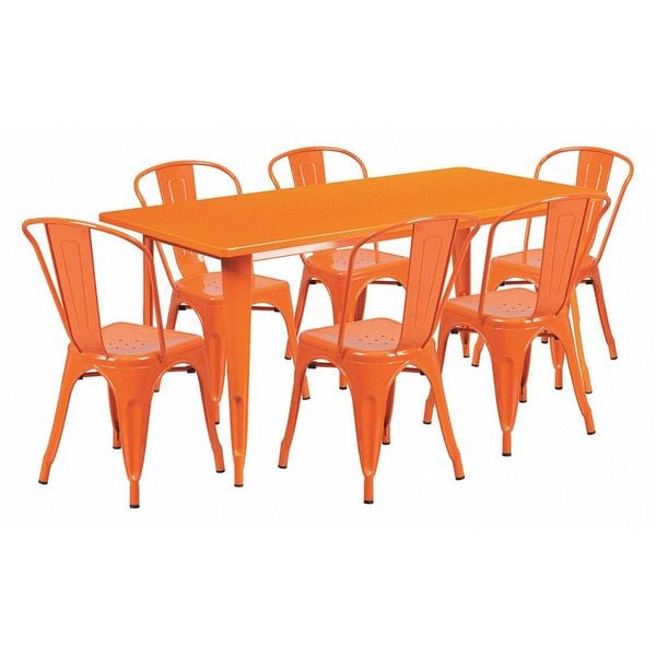 Flash Furniture Rectangle 31.5" W, 63" L, 29.5" H, Metal, Orange - ET-CT005-6-30-OR-GG