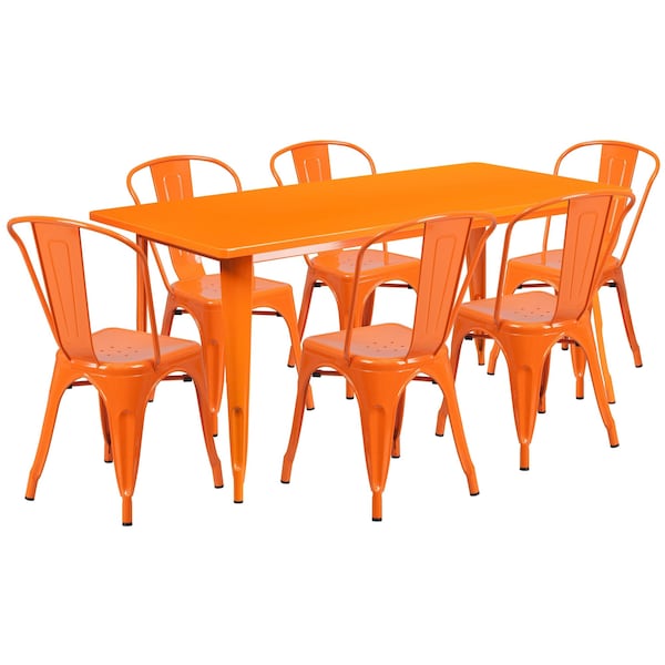 Flash Furniture Rectangle 31.5" W, 63" L, 29.5" H, Metal, Orange - ET-CT005-6-30-OR-GG