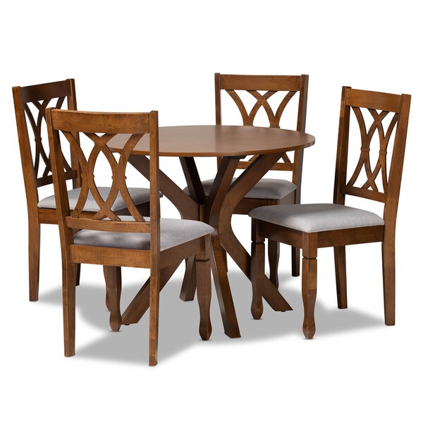Baxton Studio Maya Grey Upholstered and Walnut Wood 5-Piece Dining Set - 173-9882-10891