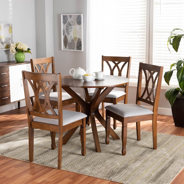 Baxton Studio Maya Grey Upholstered and Walnut Wood 5-Piece Dining Set - 173-9882-10891
