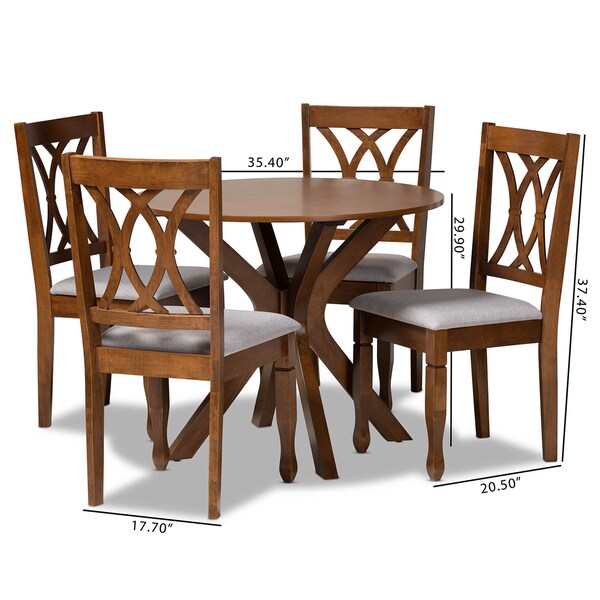 Baxton Studio Maya Grey Upholstered and Walnut Wood 5-Piece Dining Set - 173-9882-10891