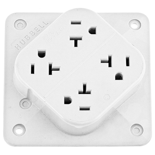 Hubbell Receptacle, 20 A Amps, 125V AC, Surface Mount, Quad Outlet, 5-20R, White - HBL420W