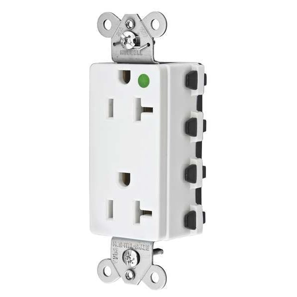 Hubbell Receptacle, 20 A Amps, 125V AC, Flush Mount, Decorator Duplex Outlet, 5-20R, White - SNAP2182WA