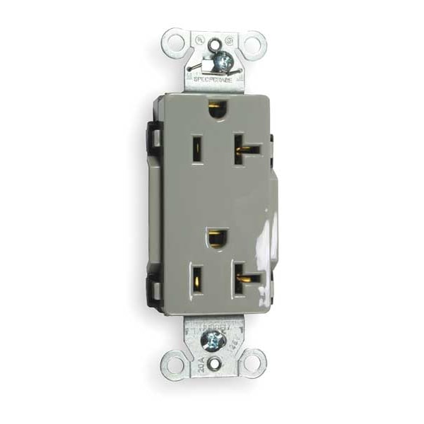 Hubbell Receptacle, 20 A Amps, 125V AC, Flush Mount, Decorator Duplex Outlet, 5-20R, Gray - DR20GRY