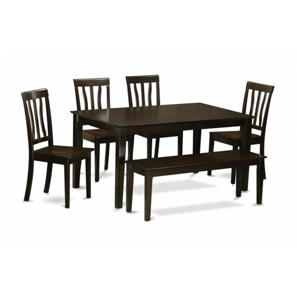 East West Furniture 6 Piece Dining Table With Bench Set-Dining Table and 4 Kitchen Chairs and Bench - CAAN6-CAP-W
