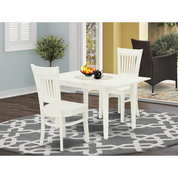 East West Furniture 3 Piece Norfolk Wood Dining Table Set - Linen White - NOVA3-LWH-W