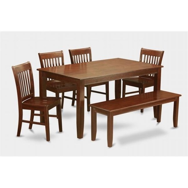 East West Furniture East West Furniture DUNO6D-MAH-W 6PC Set Rectangular Table and 4 Wood Seat Slat Back Chairs and 52-in Long Bench - DUNO6D-MAH-W