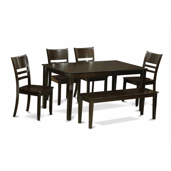 East West Furniture 6 Piece Dining Room Set With Bench- Dining Room Table and 4 Ding Room Chairs and Bench - CALY6-CAP-W