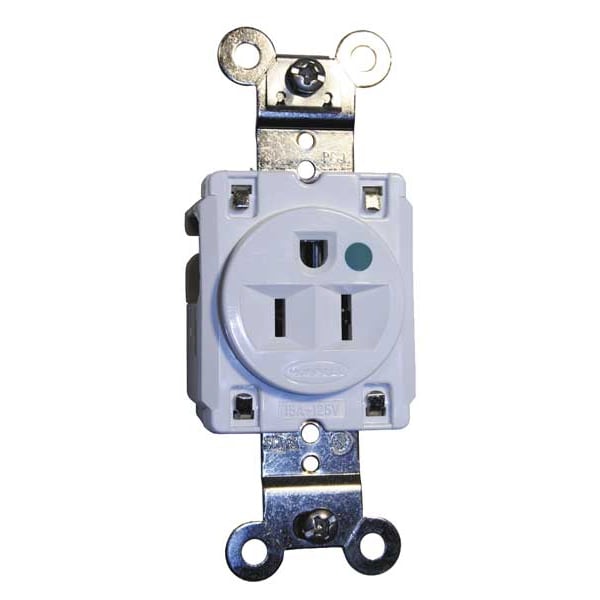 Hubbell Receptacle, 15 A Amps, 125V AC, Flush Mount, Single Outlet, 5-15R, White - HBL8210W
