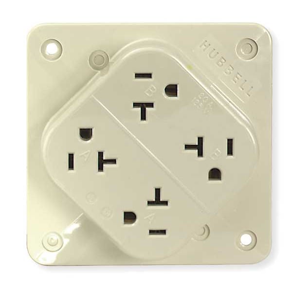 Hubbell Receptacle, 20 A Amps, 125V AC, Surface Mount, Quad Outlet, 5-20R, Ivory - HBL420I