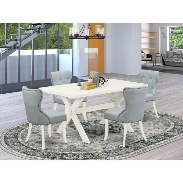 East West Furniture 5 Piece X-Style Dining Set - Linen White - X026SI215-5
