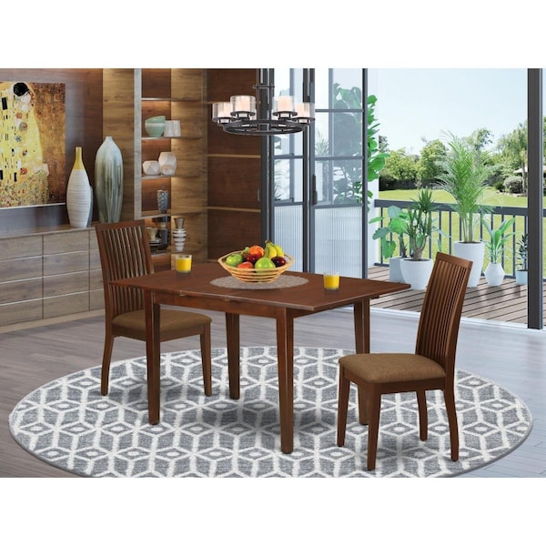 East West Furniture 3 Piece Norfork Dinette Set - Mahogany - NOIP3-MAH-C