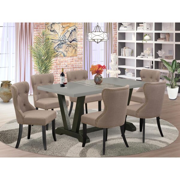 East West Furniture 7 Piece V-Style Kitchen Dining Room Set - Wire Brushed Black - V696SI648-7