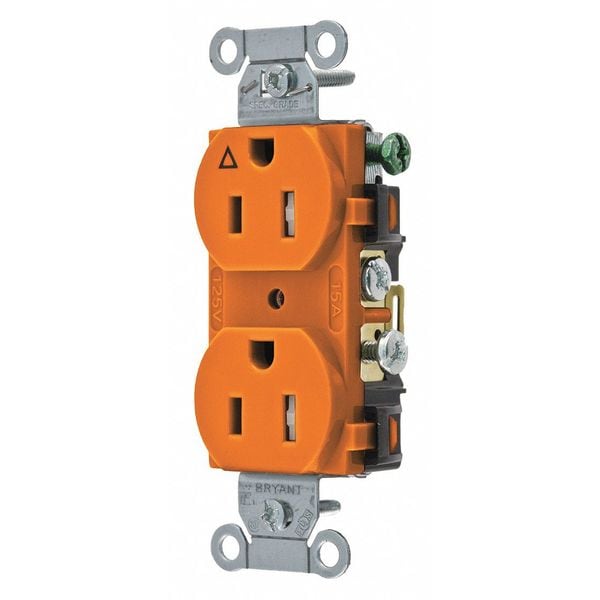 Zoro Select Receptacle, 15 A Amps, 125V AC, Flush Mount, Standard Duplex Outlet, 5-15R, Orange - CR15IG