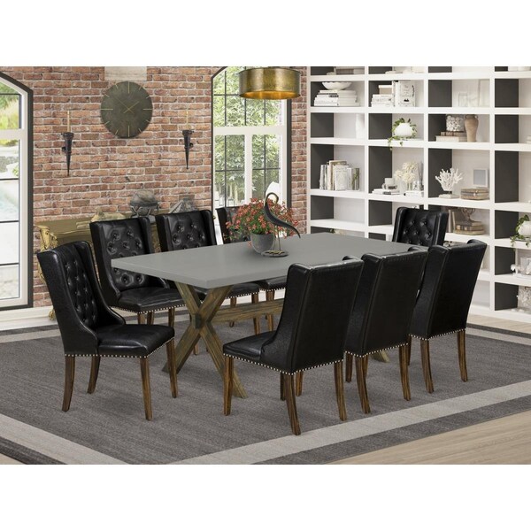 East West Furniture 9 Piece X-Style Dining Room Table Set - Distressed Jacobean - X797FO749-9