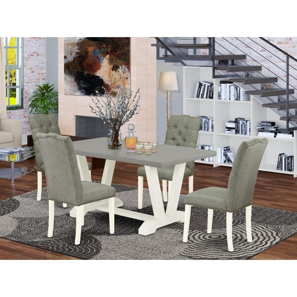 East West Furniture 5 Piece V-Style Dining Room Set - Linen White - V096EL207-5