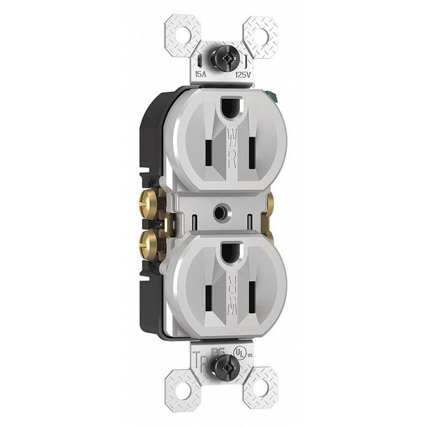 Legrand Receptacle, 15 A Amps, 125V AC, Flush Mount, Standard Duplex Outlet, 5-15R, Gray - 3232TRWRGRY