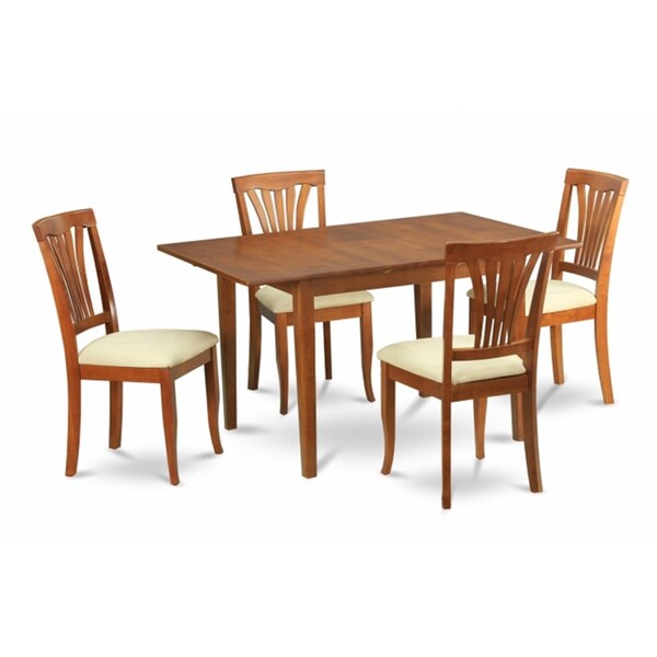 East West Furniture Milan 5PC Set with Rectangular Table with 12 in butterfly leaf and 4 Cushioned seat chairs - MLAV5-SBR-C