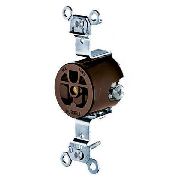 Hubbell Receptacle, 15 A Amps, 125V AC, Flush Mount, Single Outlet, 5-15R, Brown - HBL5251