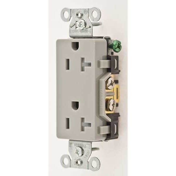 Hubbell Receptacle, 20 A Amps, 125V AC, Flush Mount, Decorator Duplex Outlet, 5-20R, Gray - DR20GRYTR