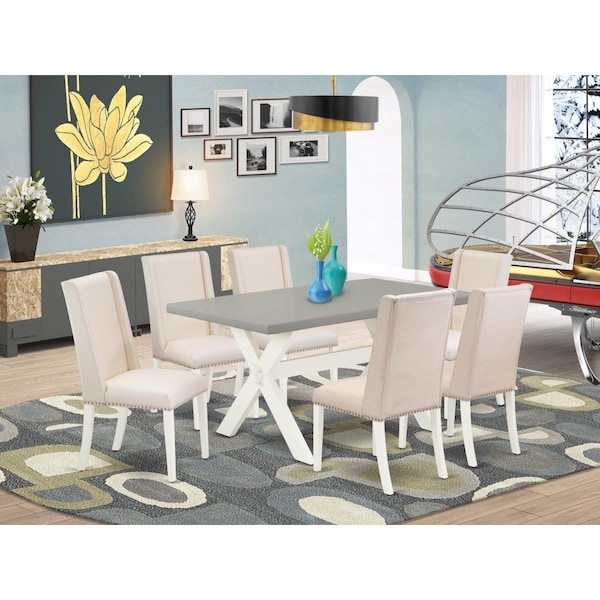 East West Furniture 7 Piece X-Style Awesome Rectangular Table Set - Linen White - X096FL201-7