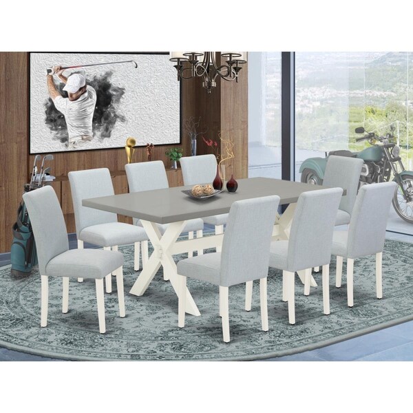 East West Furniture 9 Piece X-Style Dining Table Set - Linen White - X097AB015-9