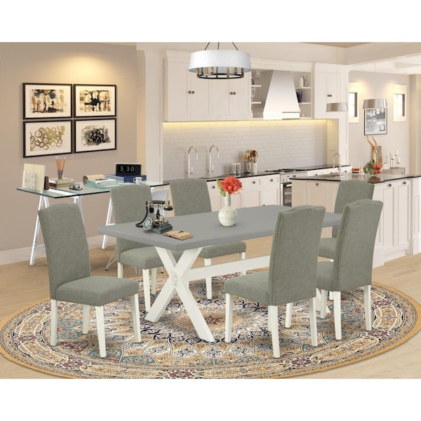 East West Furniture 7 Piece X-Style Stylish Dining Table Set - Linen White - X097EN206-7