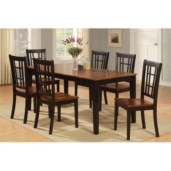 East West Furniture 5 Piece Dining Room Set-Table With Leaf Plus 4 Chairs For Dining Room - NICO5-BLK-W