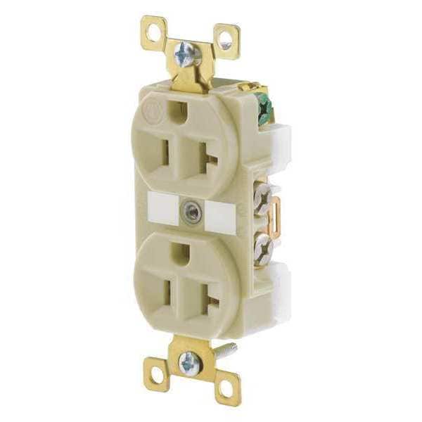 Zoro Select Receptacle, 20 A Amps, 125V AC, Flush Mount, Standard Duplex Outlet, 5-20R, Ivory - BRY5362I