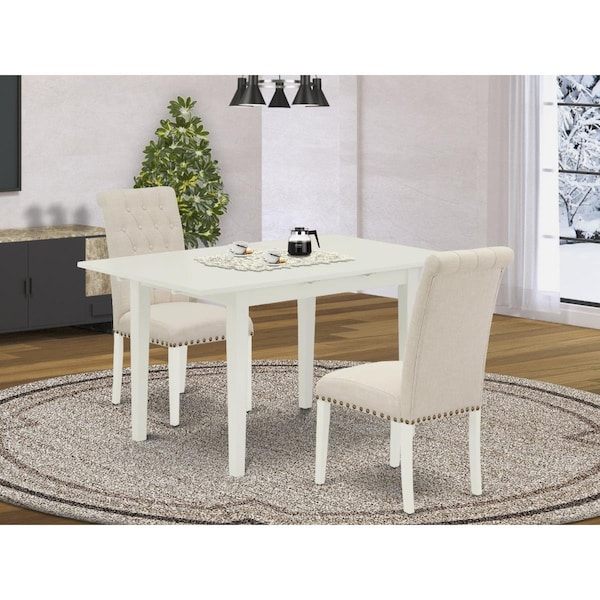 East West Furniture 3 Piece Norfolk Modern Dinette Set - Linen White - NOBR3-LWH-02