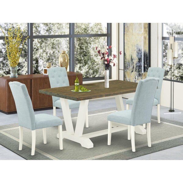 East West Furniture 5 Piece V-Style Dining Set - Linen White - V076CE215-5