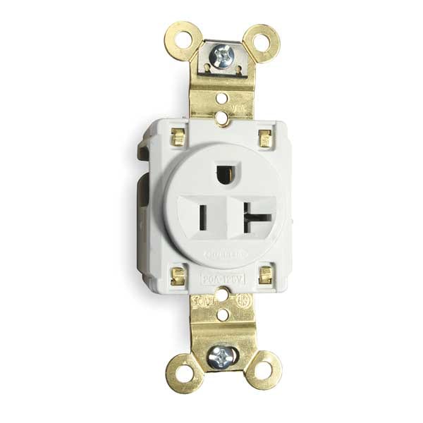 Hubbell Receptacle, 20 A Amps, 125V AC, Flush Mount, Single Outlet, 5-20R, White - HBL5361W