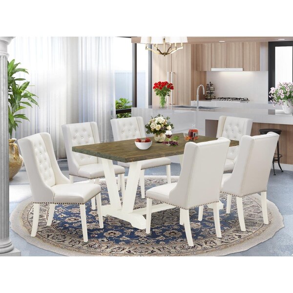 East West Furniture 7 Piece V-Style Kitchen Table Set - Linen White - V076FO244-7