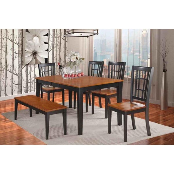 East West Furniture 6 Piece Dining Room Set With Bench-Kitchen Tables and 4 Dining Chairs Plus Bench - NICO6-BLK-W