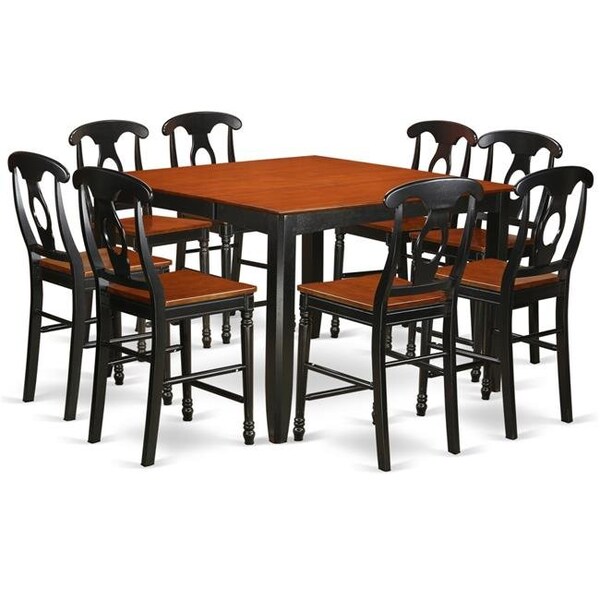 East West Furniture East West Furniture FAKE9H-BLK-W Counter Height Pub Table & 8 Dining Room Chairs; Black Finish - FAKE9H-BLK-W
