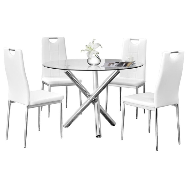 Best Master Furniture Best Master Furniture T248 White 5 Pcs Dinette 5 Piece Beverly Round Glass Dinette Set; White - T248 WHITE 5 PCS DINETTE