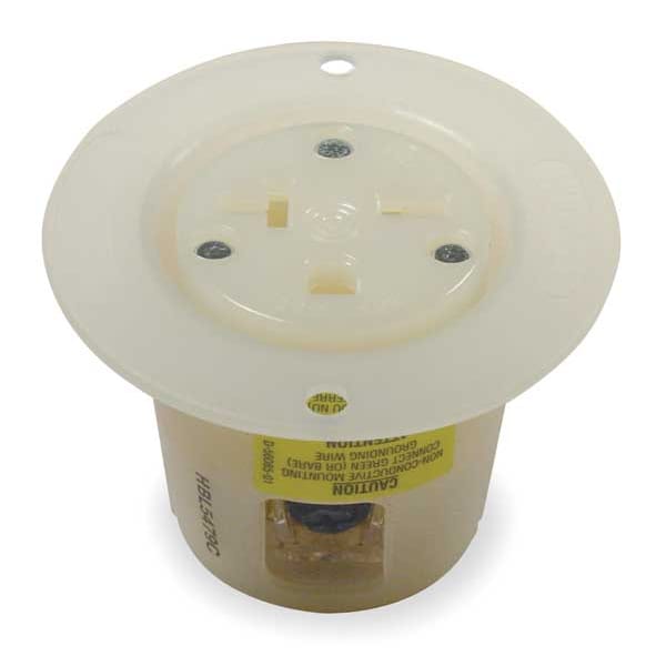 Hubbell Flanged Receptacle, 20 A Amps, 250V AC, Panel Mount, Single Outlet, 6-20R, White - HBL5479C